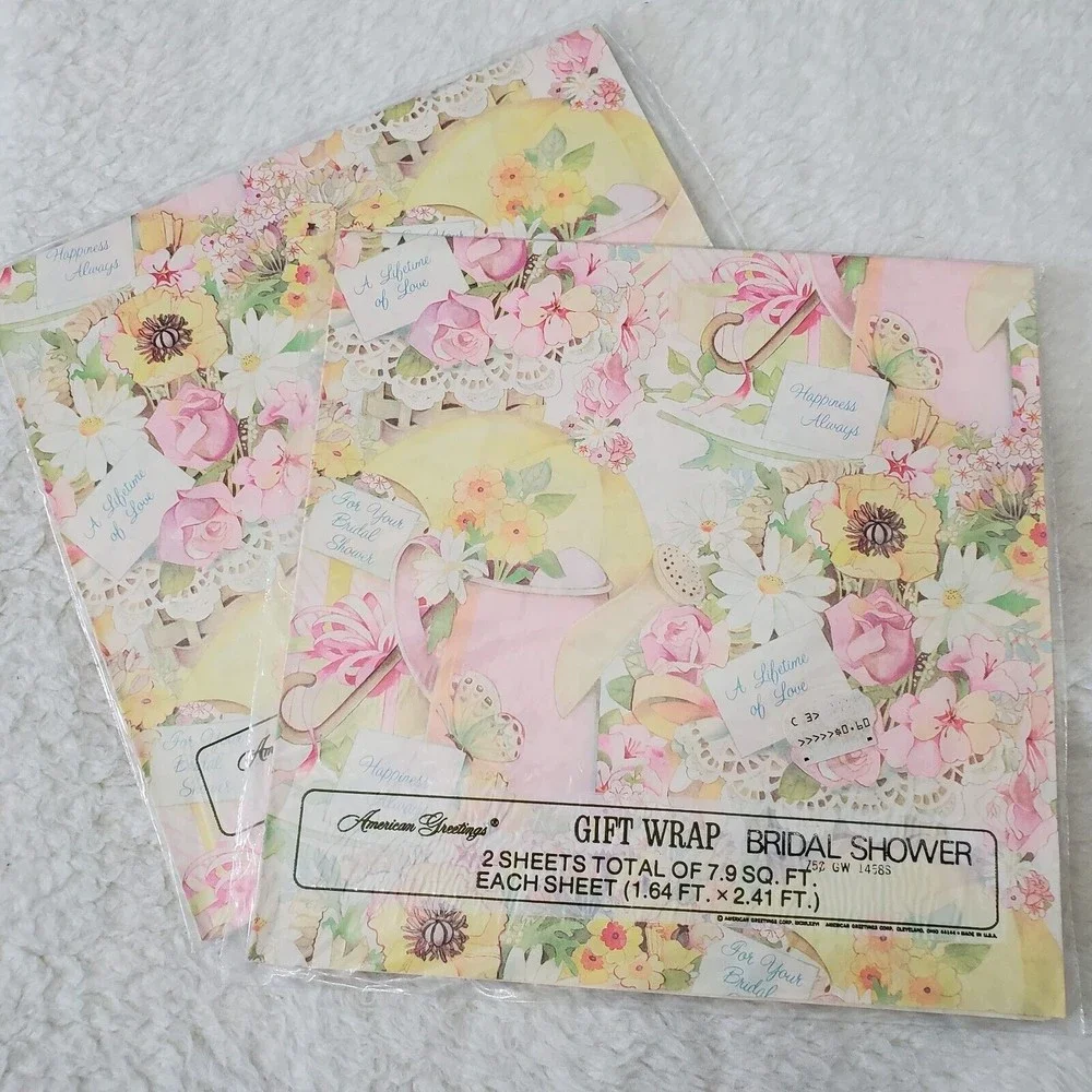 Vintage Gift Wrap Wrapping Paper American Greetings Bridal Baby Shower Lot Of 11